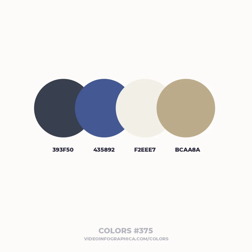 Paleta de cores neutras que engloba o azul, off white e o bege.
