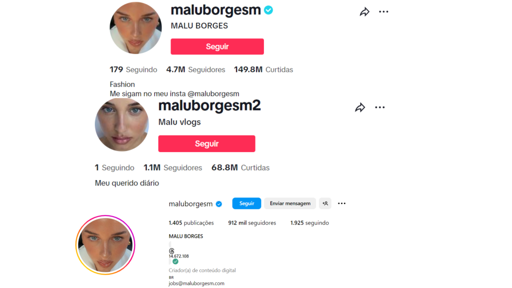 Redes sociais de Malu Borges. 
