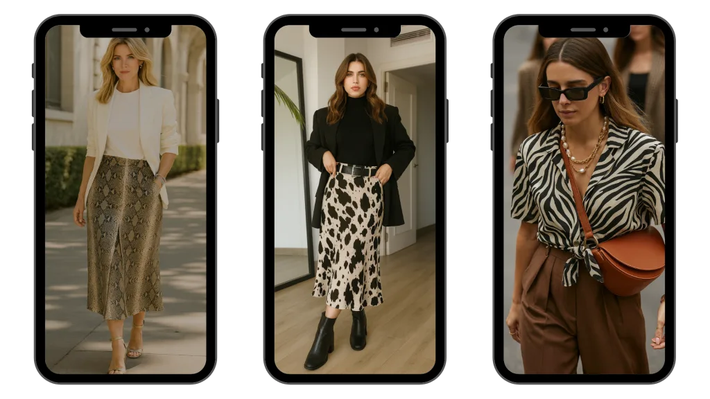 Animal print 2025 volta com força! Estampas de cobra, vaca e zebra estão em roupas e acessórios. Veja como usar, comprar e vender no Daz Roupaz.