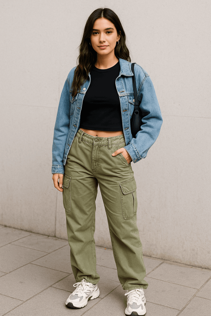 As tendências de moda 2025 estão cheias de nostalgia e estilo. Veja como usar calça cargo, corset e meia-pata e garimpar tudo na Daz Roupaz.