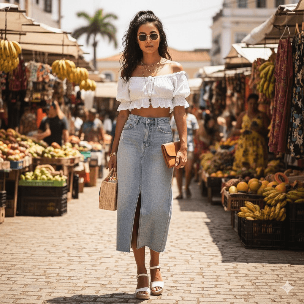 Descubra como montar um look jeans verão fresco, estiloso e acessível com achadinhos do brechó Daz Roupaz.