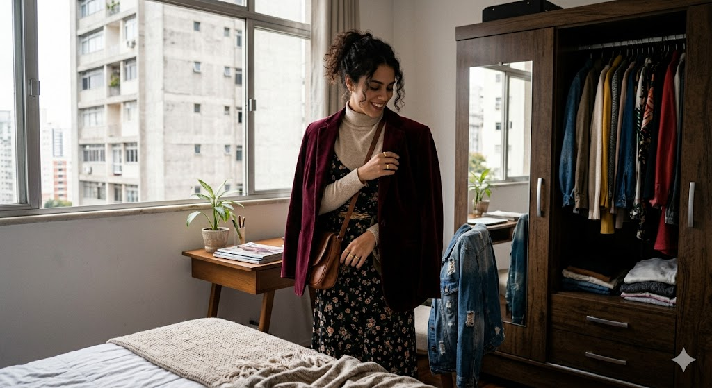 Enfrentando o clima instável de abril em São Paulo? Aprenda a montar um look meia estação versátil e estiloso com as dicas e garimpos da Daz.