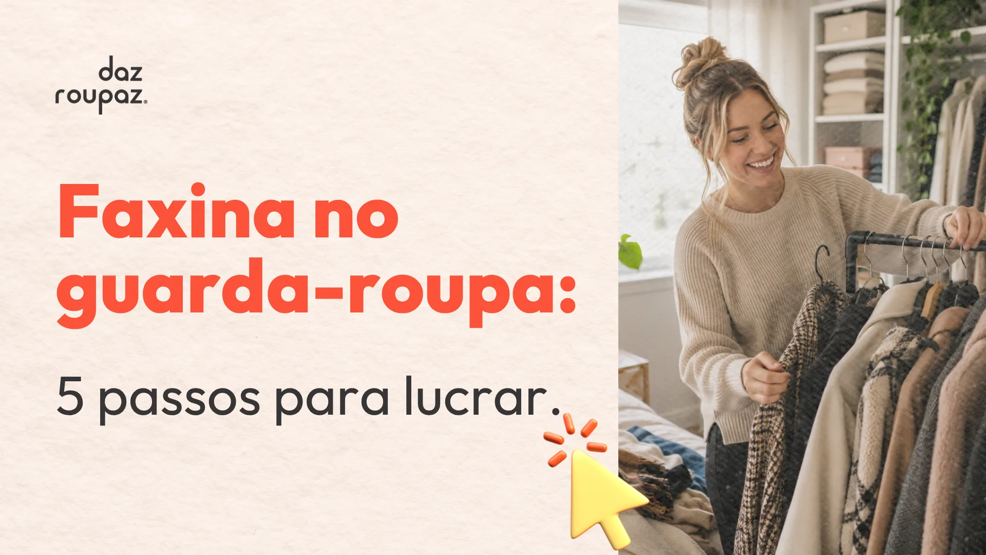 Mulher realizando uma faxina no guarda-roupa para separar casacos e blusas de frio para desapego.