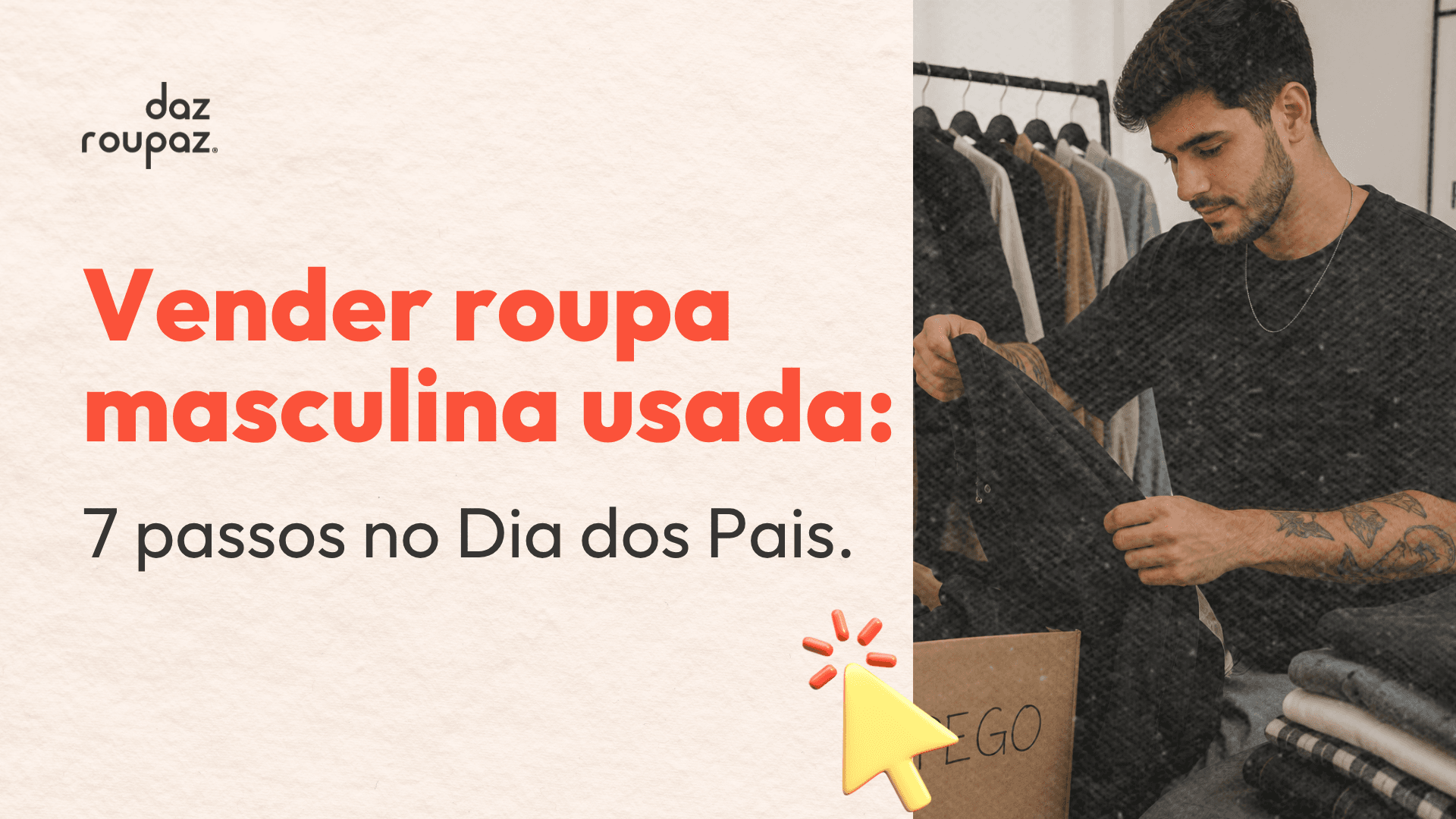 Homem decidindo vender roupa masculina usada em loja de moda circular durante o Dia dos Pais.