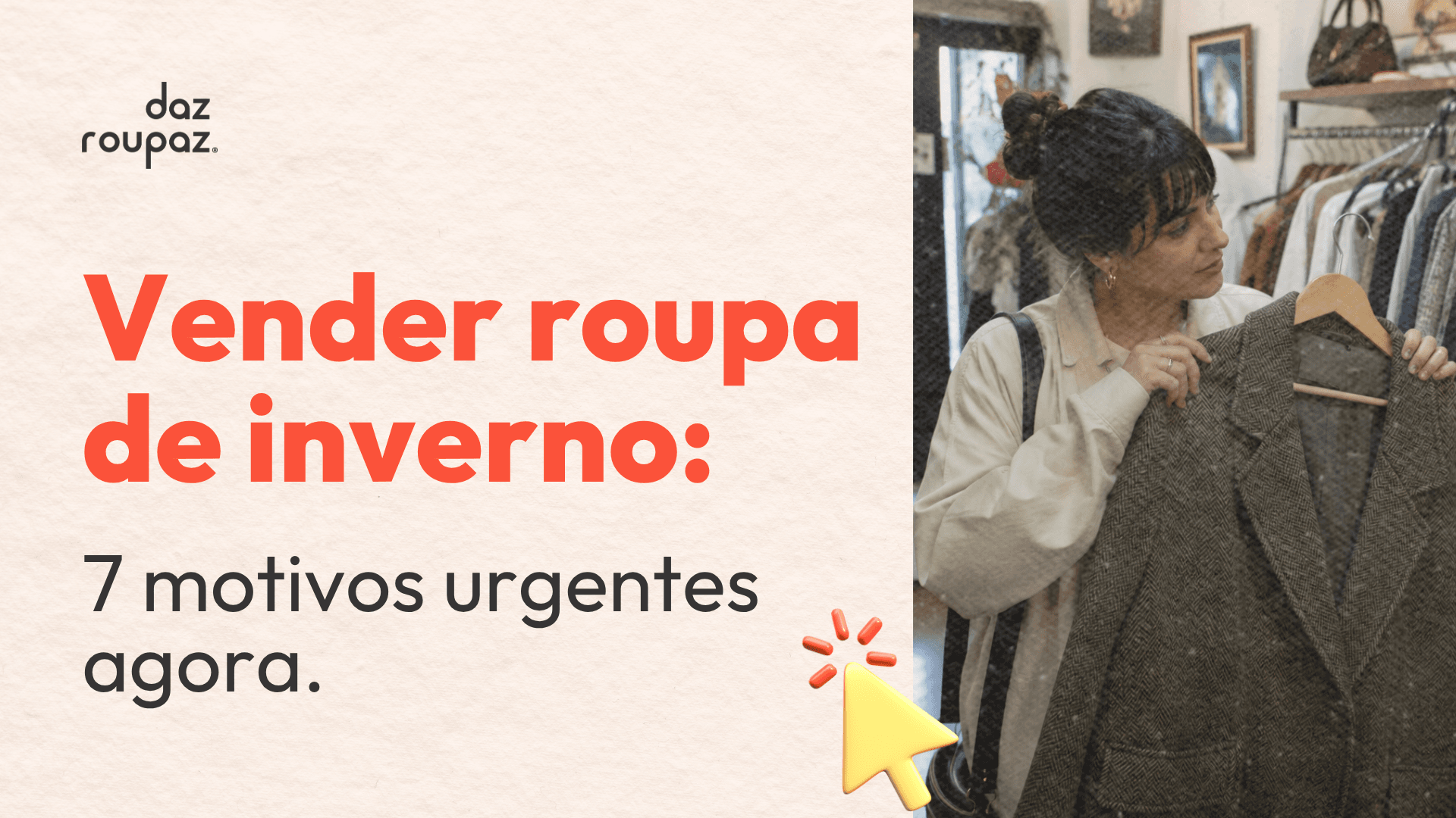 Mulher decidindo vender roupa de inverno em um brechó em SP especializado em moda circular.