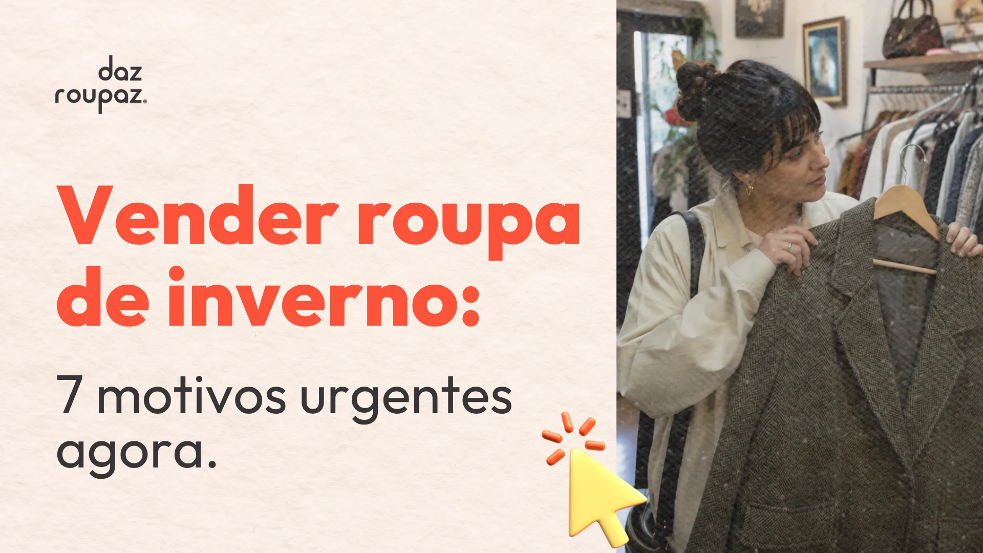 Mulher decidindo vender roupa de inverno em um brechó em SP especializado em moda circular.