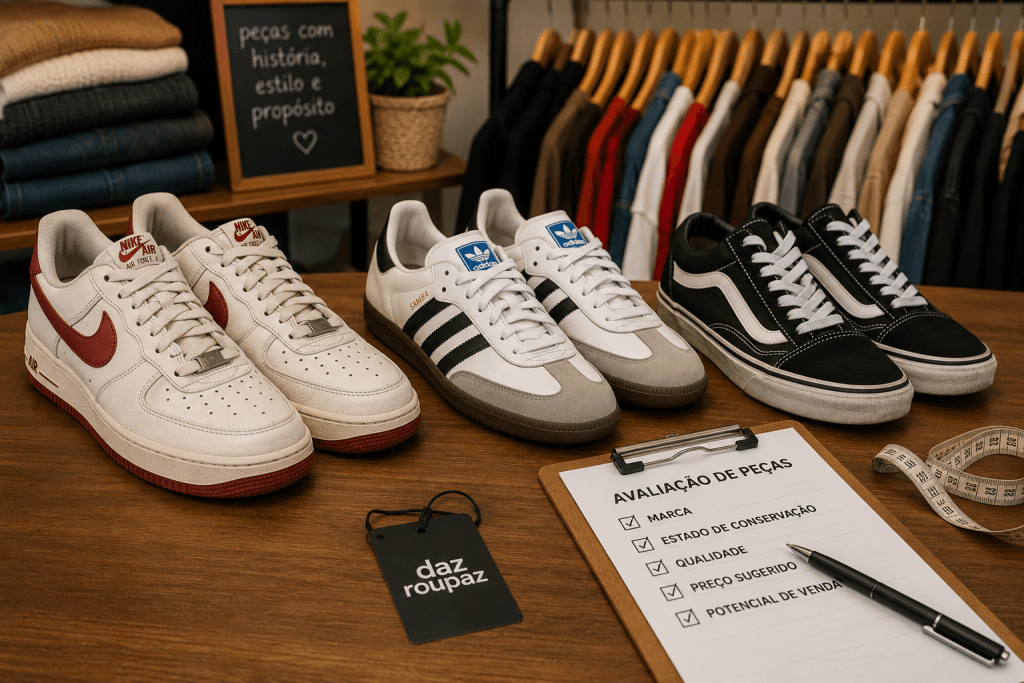 Modelos das marcas Nike e Adidas para quem deseja saber quanto vale o tênis usado na Daz Roupaz.