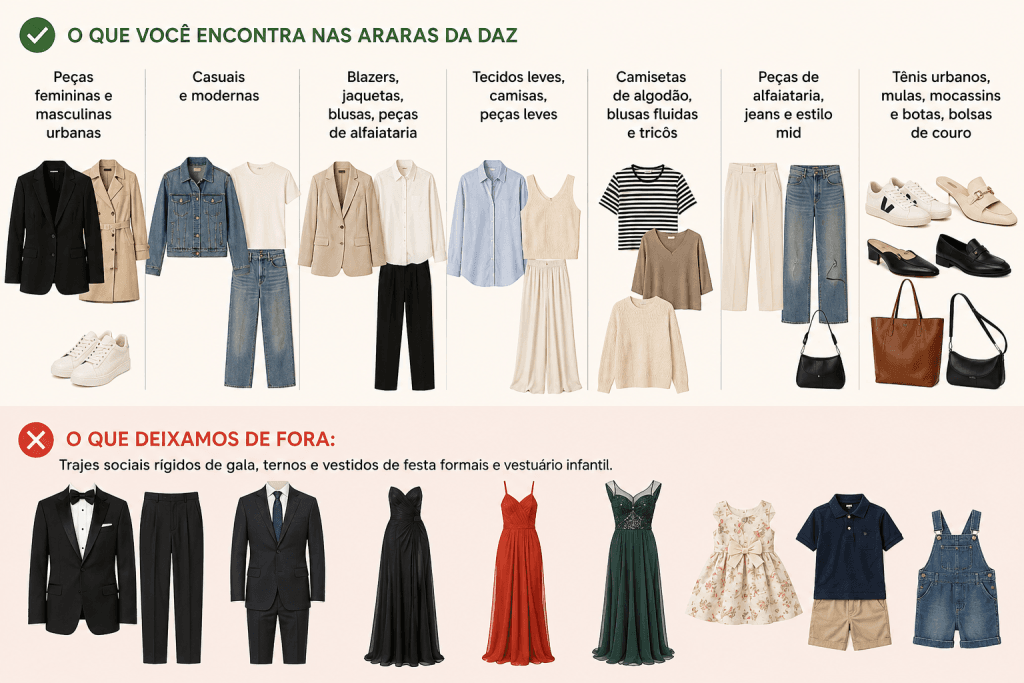 O que você encontra nas araras da Daz