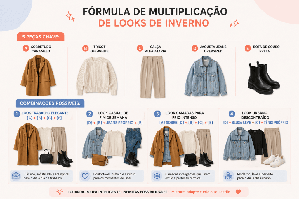 Fórmula de multiplicação de looks de inverno.